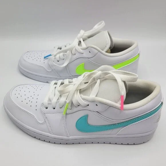 Nike Air Jordan 1 Retro Low Men Size 10 CW7033-100 Swoosh Shoes Whit Multicolor - Picture 7 of 14